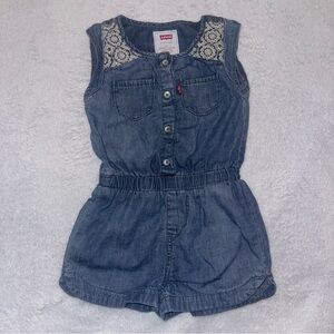 Levi's Girls Denim Romper with Lace Yoke - Blue